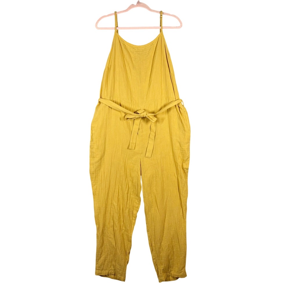 Outerknown The Sunday Gauze Organic Cotton Jumpsuit Size XL Yellow Sleeveless - Picture 2 of 12